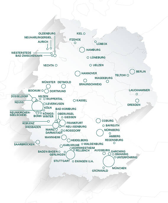 Regionale Verteilung der Mitgliedsunternehmen Deutschlandkarte über die regionale Verteilung der Mitgliedsunternehmen